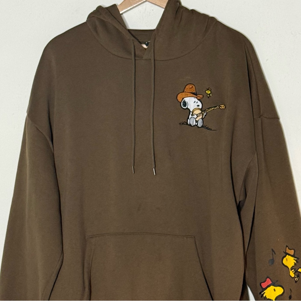 Peanuts Snoopy on Banjo Brown Hoodie Size XL Fleece Lined Athleisure Loungewear - Picture 4 of 9
